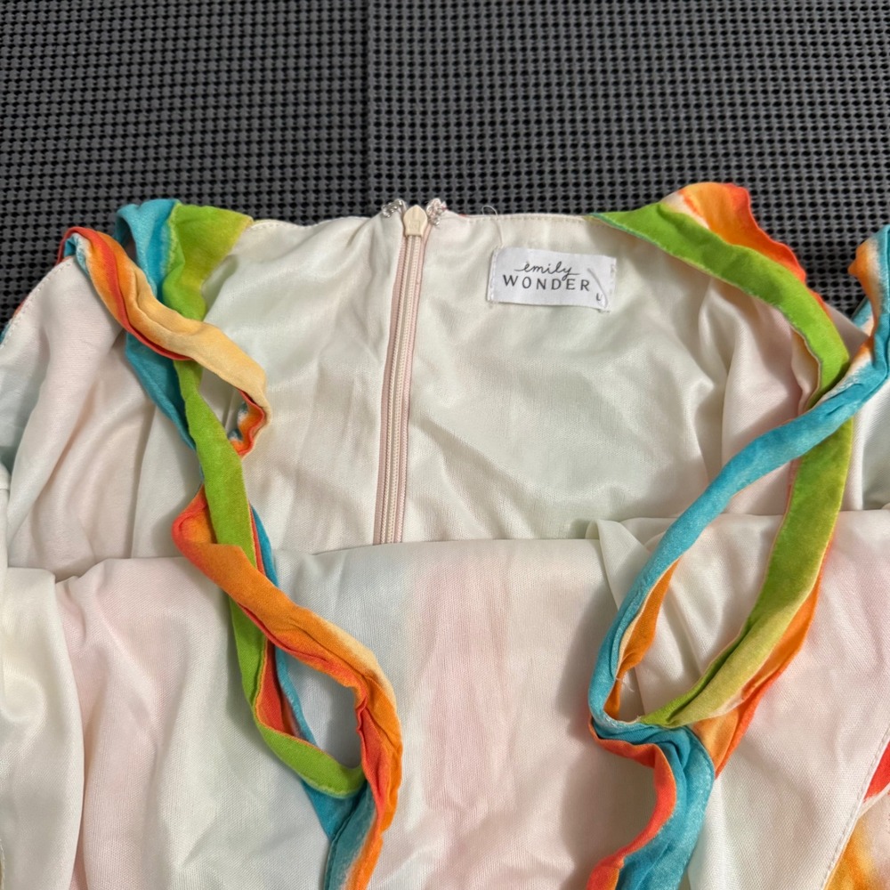 Emily Wonder Womens Rainbow Vertical Stripe Halter Neck Mini Dress Multi Color L - Picture 4 of 6